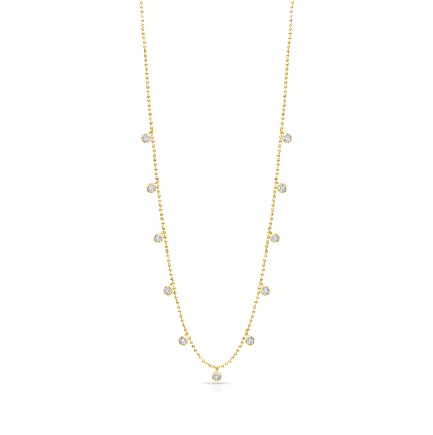Jantier : Collier pluie d'étoiles - Argent 925/100 - Chaîne boule - Pampilles sphériques en cristaux de zircon blancs -
