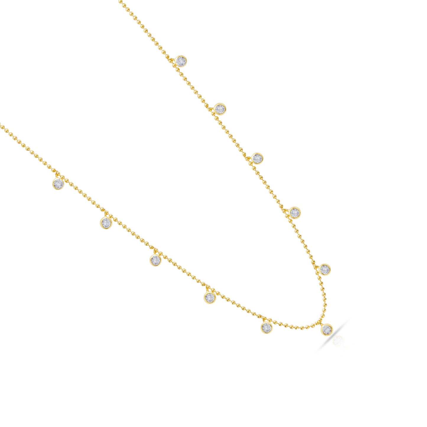 Jantier : Collier pluie d'étoiles - Argent 925/100 - Chaîne boule - Pampilles sphériques en cristaux de zircon blancs -