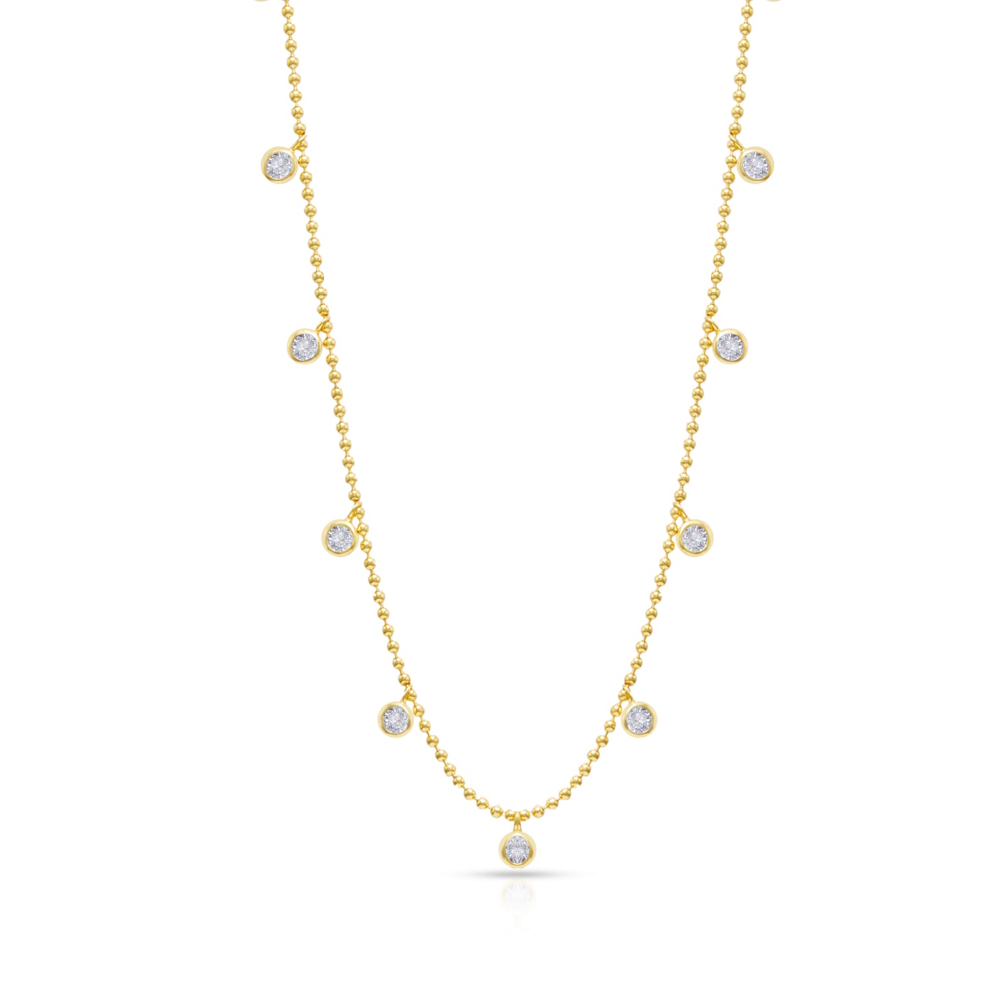 Jantier : Collier pluie d'étoiles - Argent 925/100 - Chaîne boule - Pampilles sphériques en cristaux de zircon blancs -