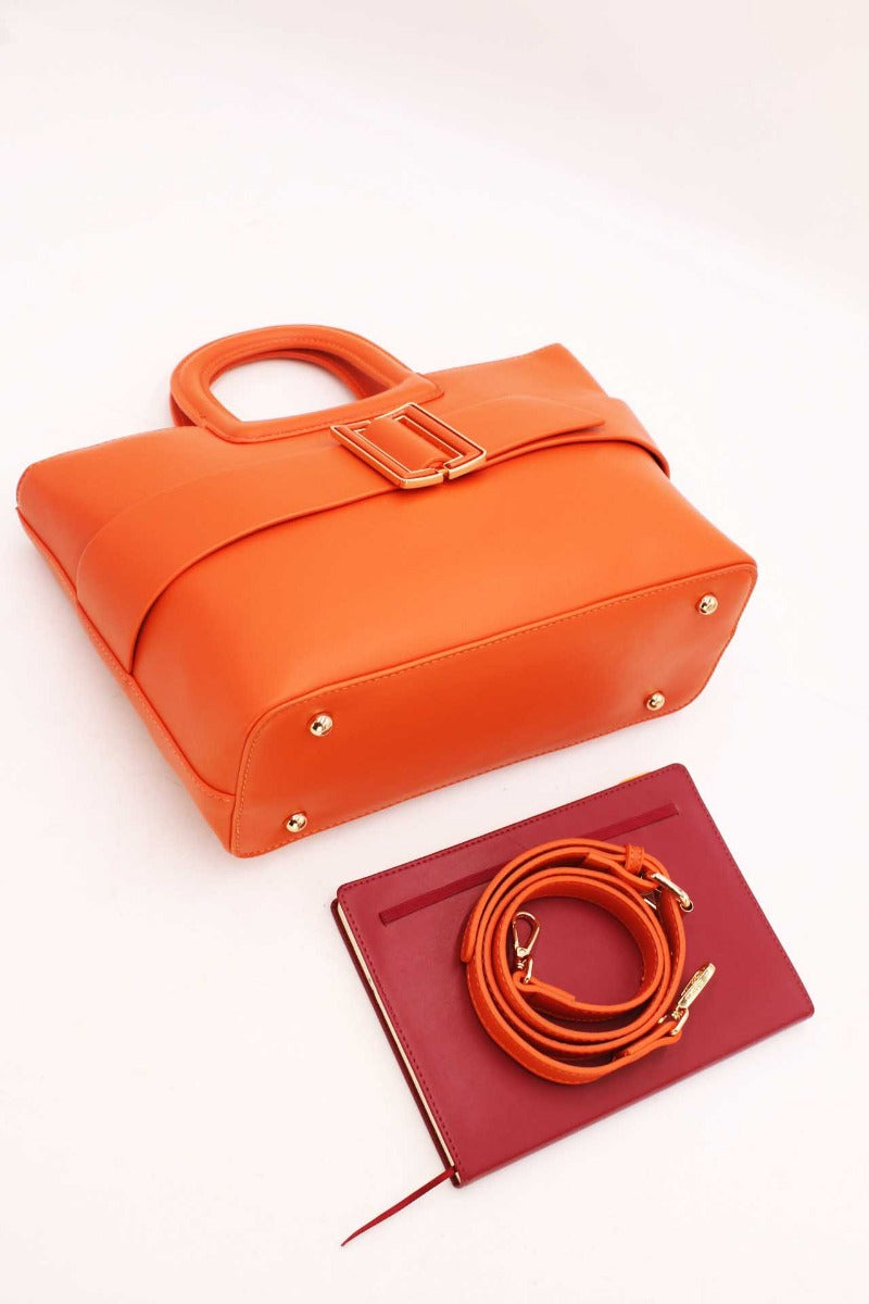 Orange Unicolor Belt Tote Bag