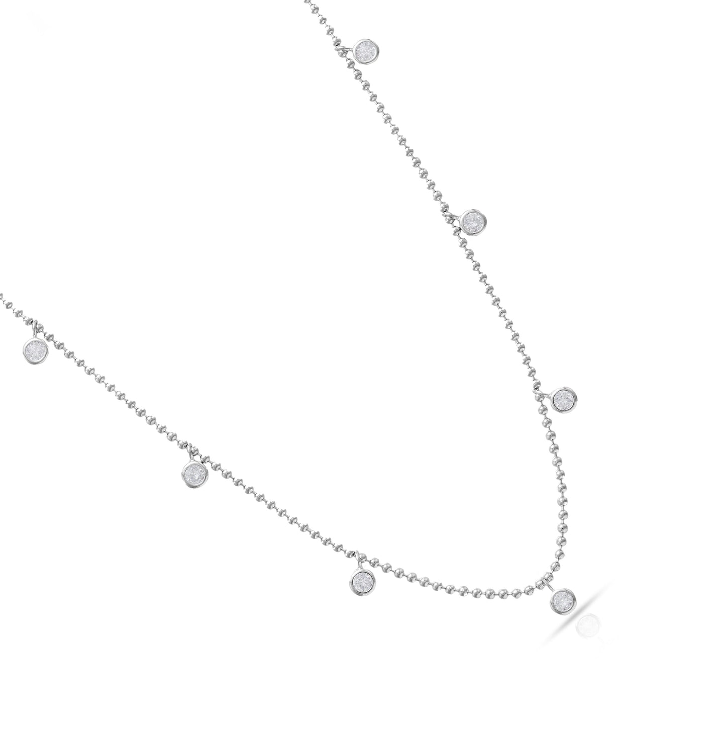Jantier : Collier pluie d'étoiles - Argent 925/100 - Chaîne boule - Pampilles sphériques en cristaux de zircon blancs -