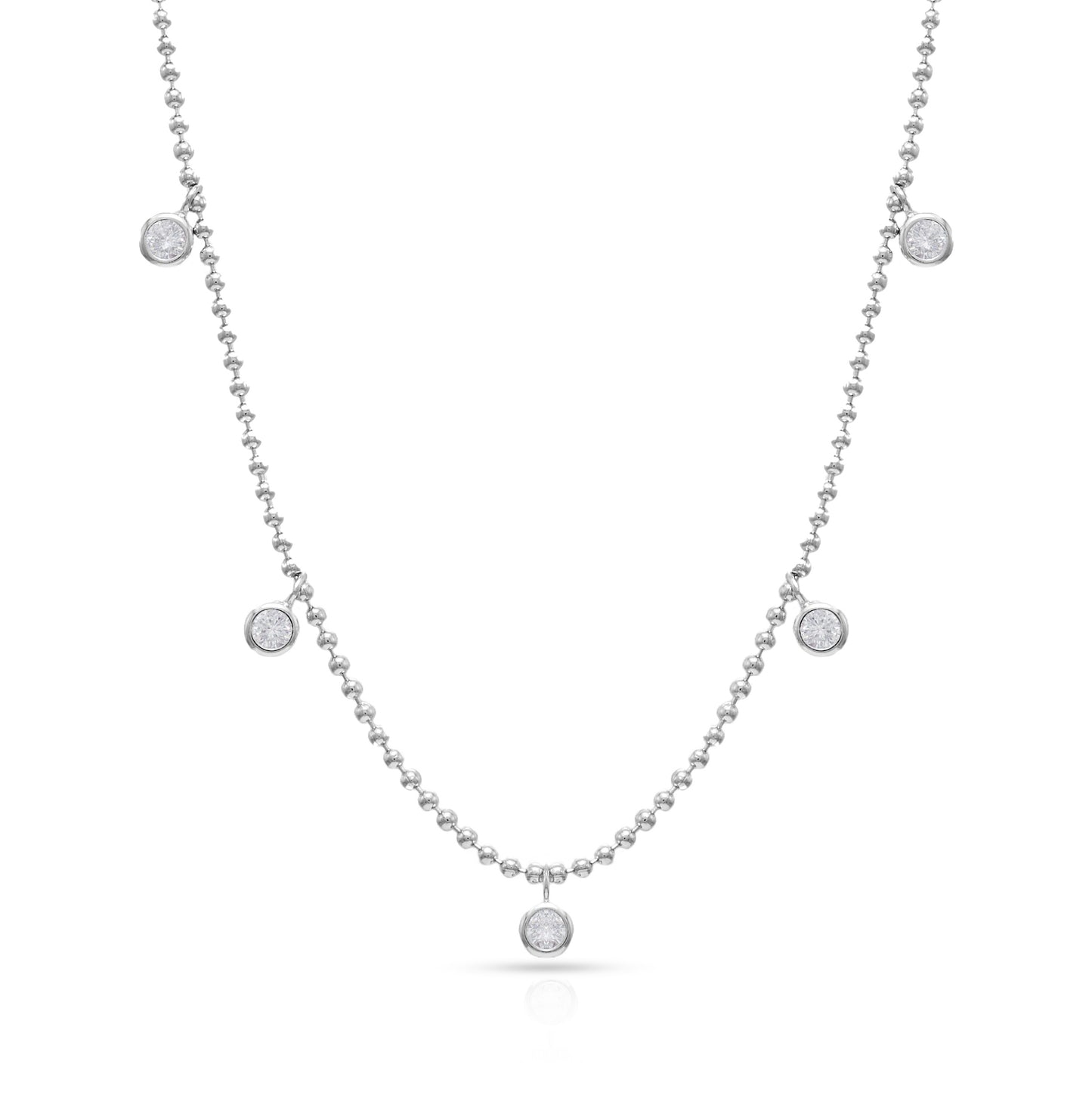 Jantier : Collier pluie d'étoiles - Argent 925/100 - Chaîne boule - Pampilles sphériques en cristaux de zircon blancs -