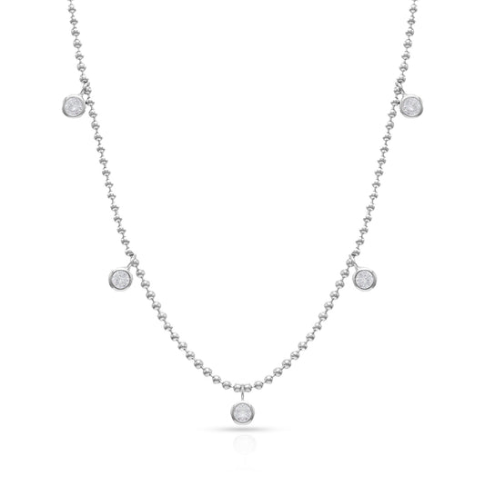 Jantier: Star rain necklace - 925/100 silver - Ball chain - Spherical tassels in white zircon crystals -