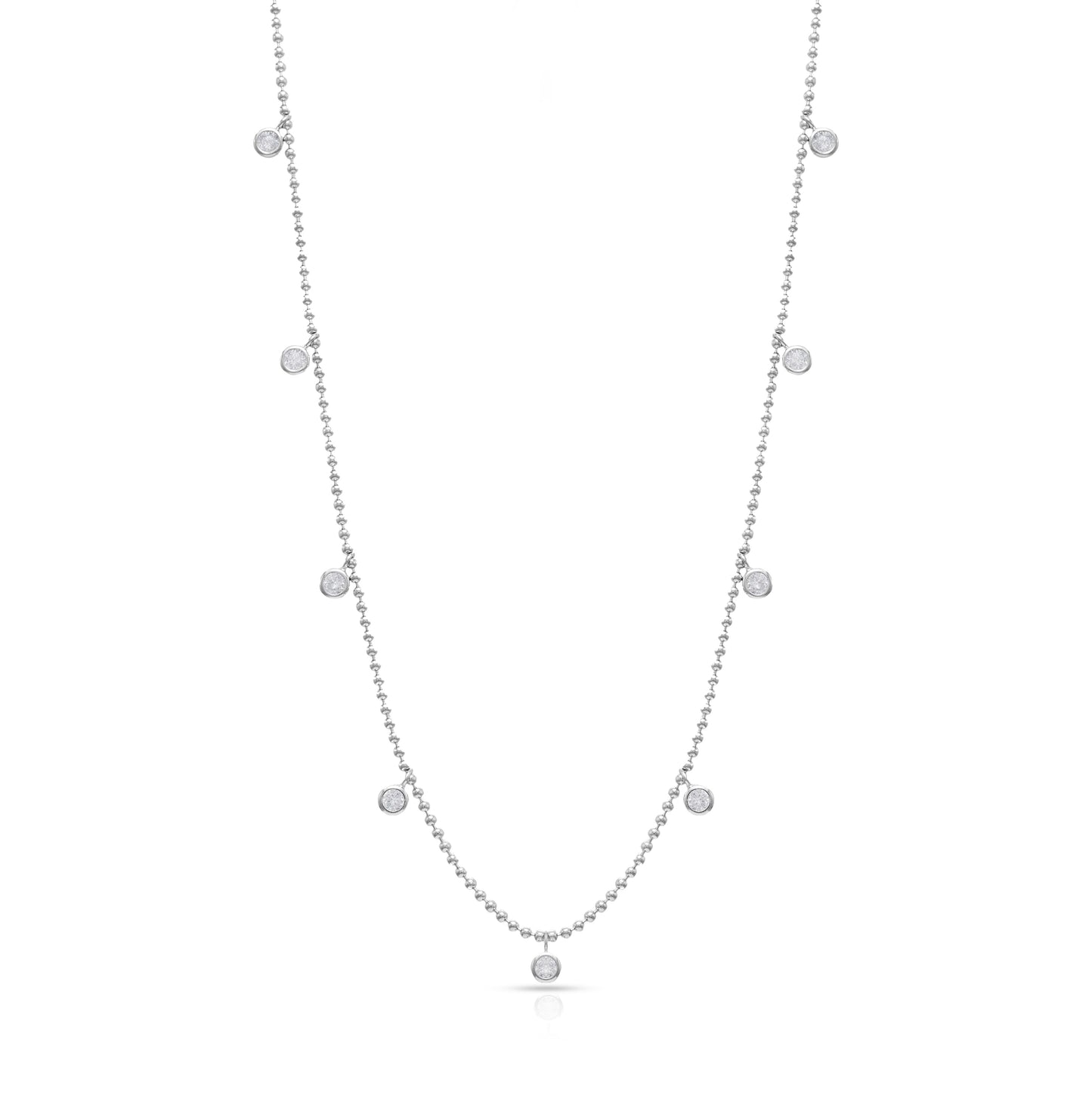 Jantier : Collier pluie d'étoiles - Argent 925/100 - Chaîne boule - Pampilles sphériques en cristaux de zircon blancs -