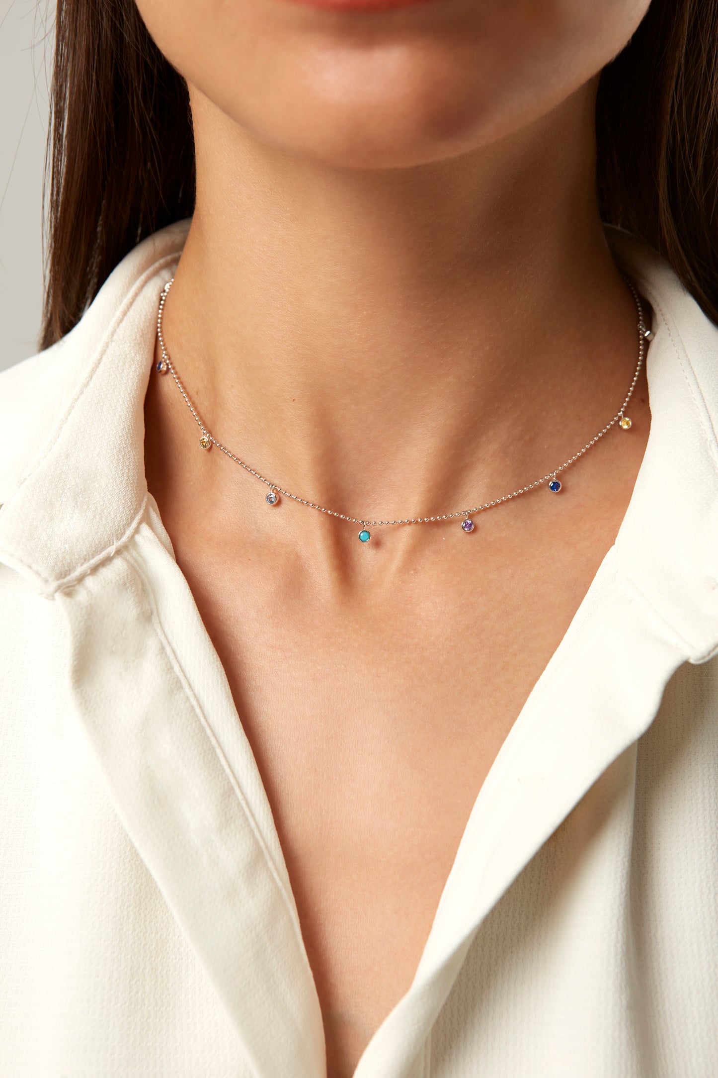 Jantier : Collier météorites - Argent 925/100 - Avec pampilles sphériques - Disponible avec cristaux blancs