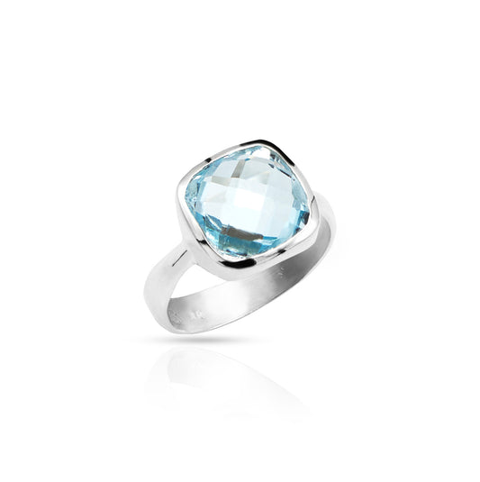 Jantier: 925 Rhodium-plated Silver Signet Ring Set with Square Topaz
