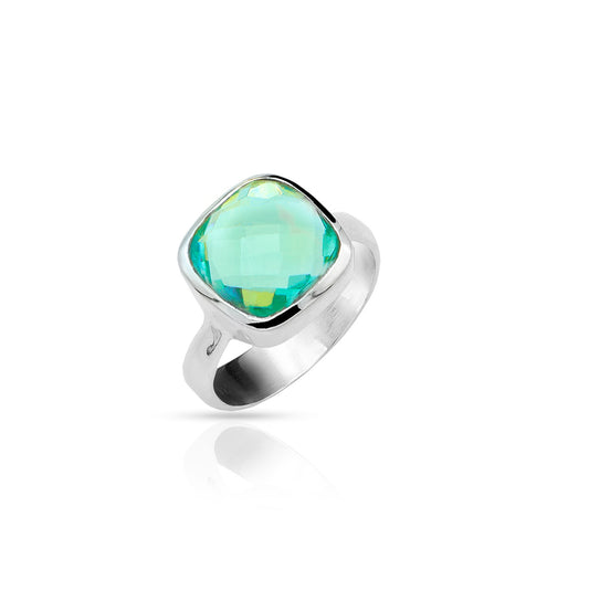 Jantier: 925 Rhodium-plated Silver and Square Green Quartz Signet Ring