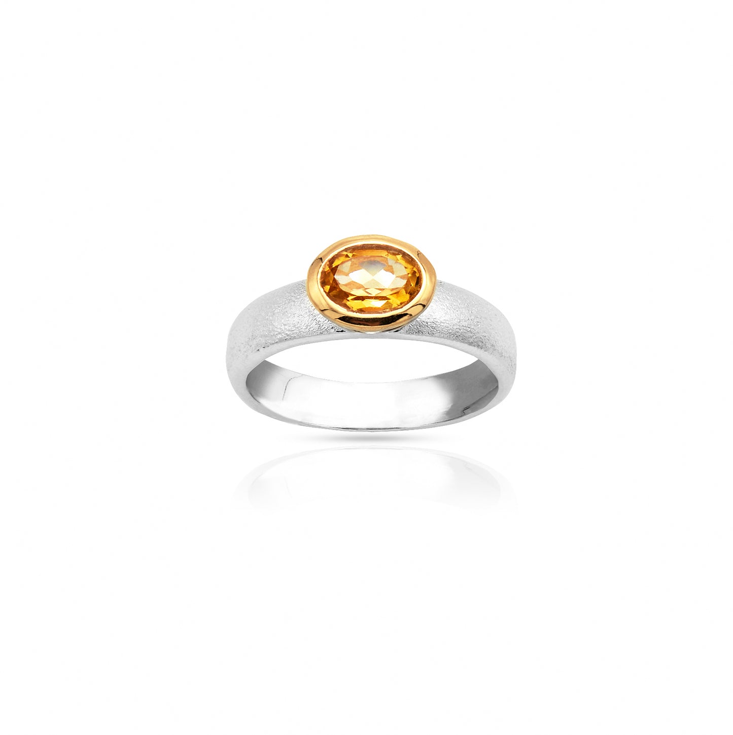 Jantier: Princess Citrine Ring in Gold-Plated Silver