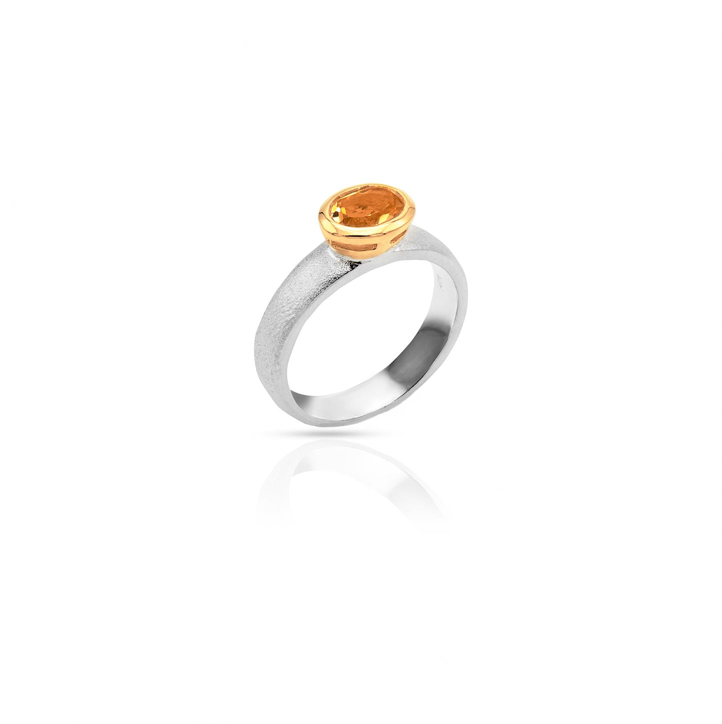 Jantier: Princess Citrine Ring in Gold-Plated Silver