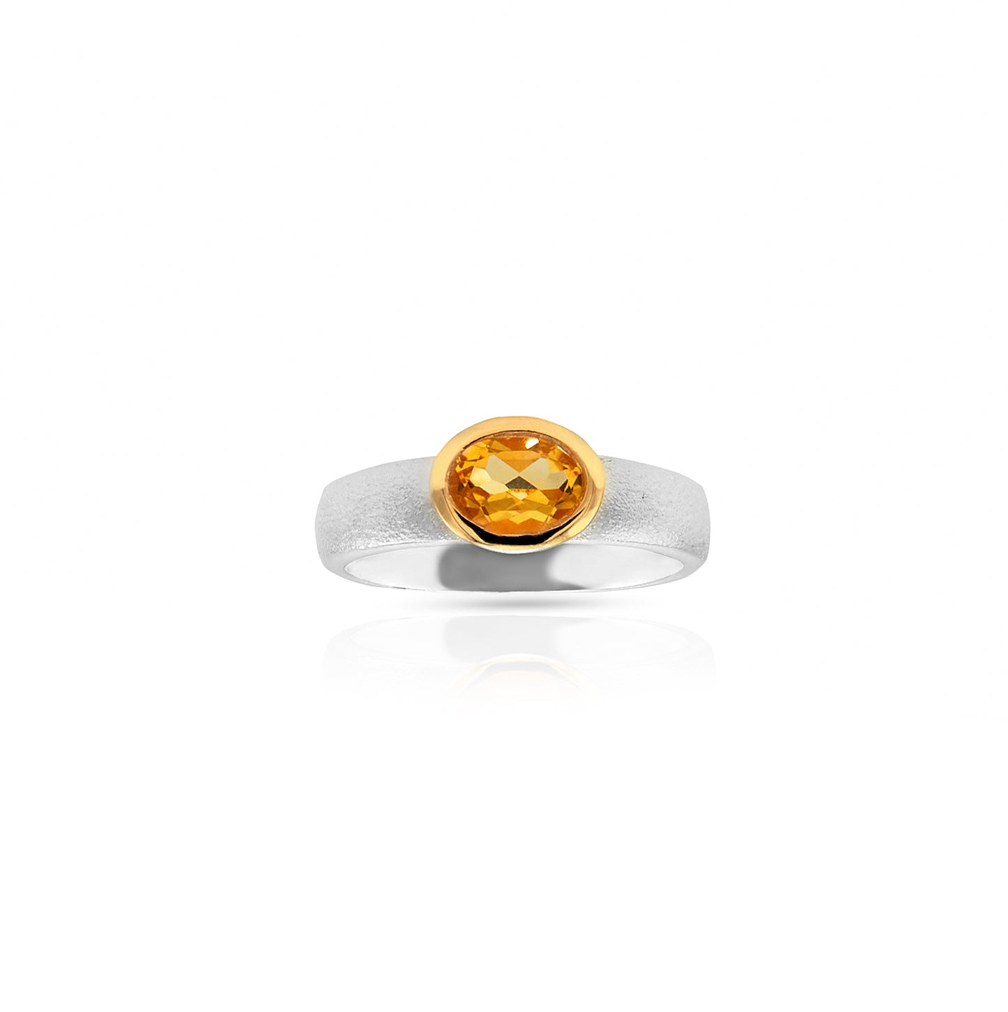 Jantier: Princess Citrine Ring in Gold-Plated Silver
