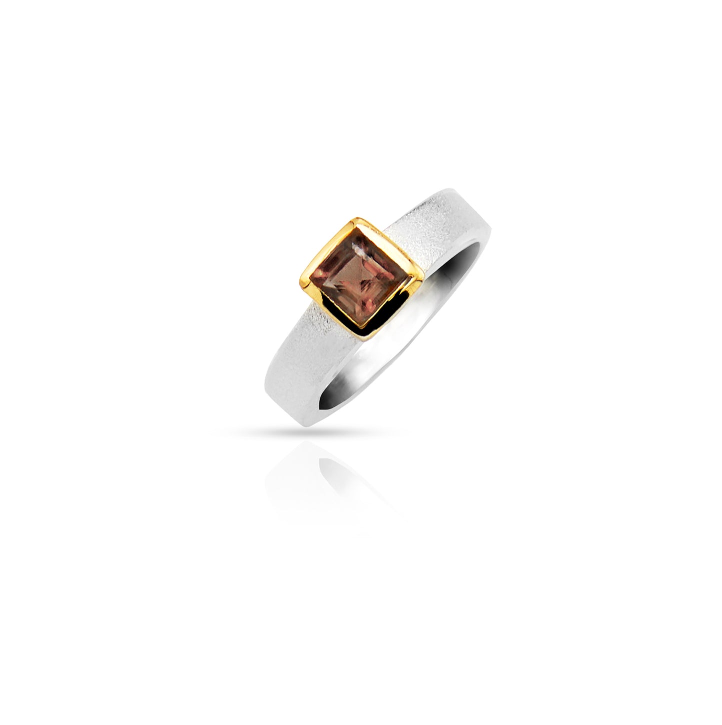 Jantier: Gold-Plated 925 Silver Ring with Smoky Quartz