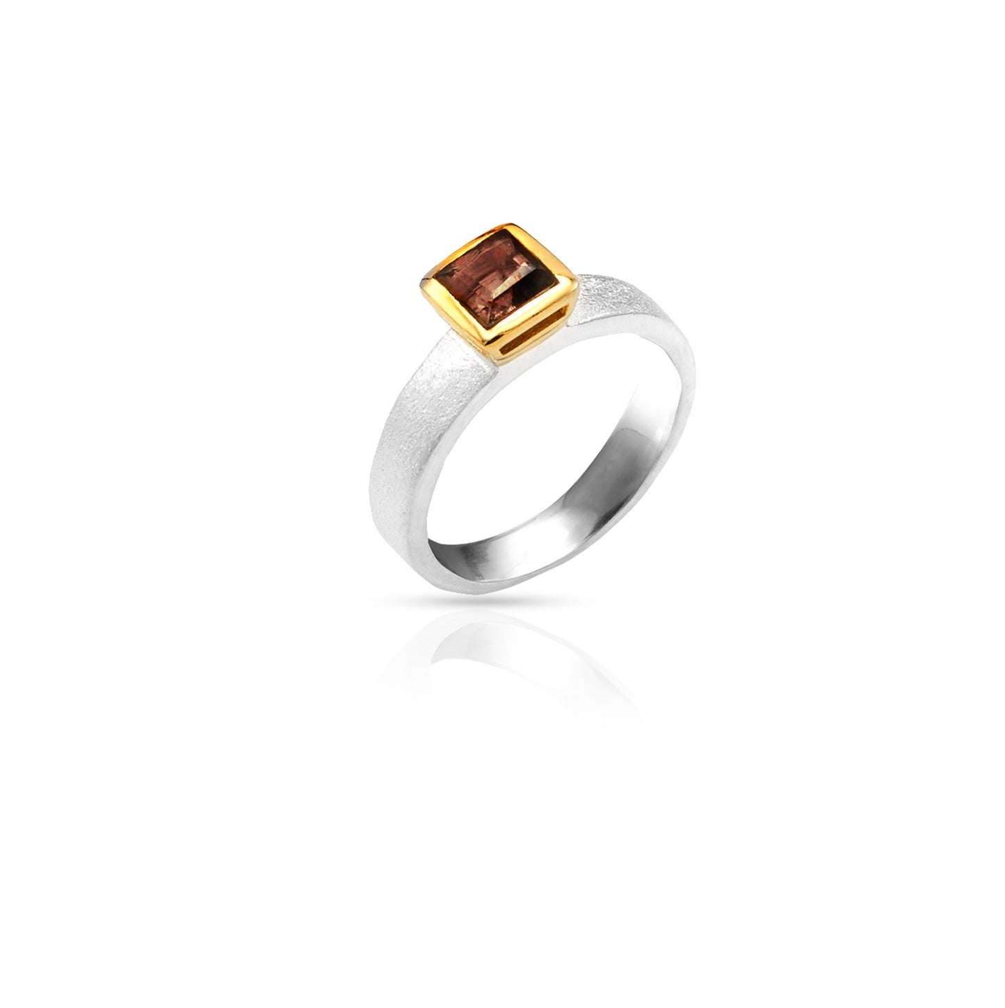Jantier: Gold-Plated 925 Silver Ring with Smoky Quartz