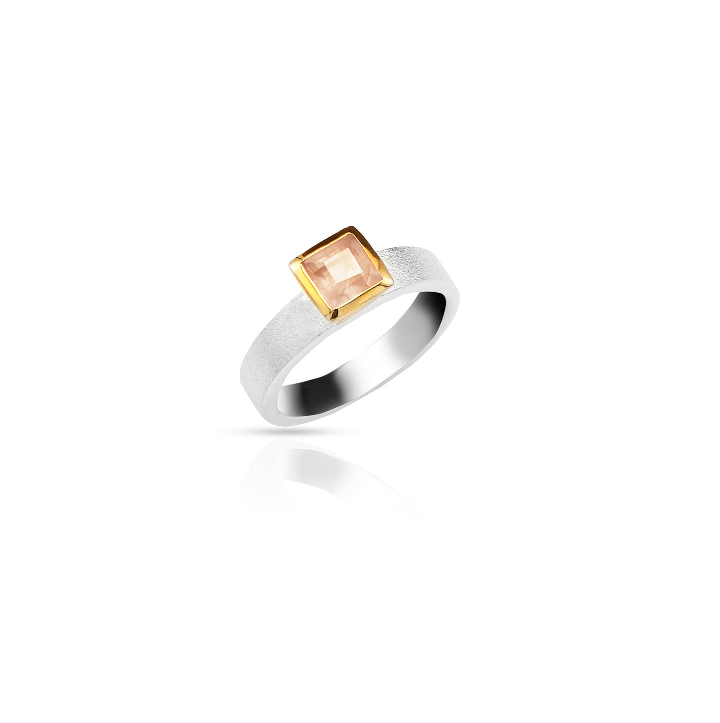 Jantier: Bague Quartz Rose en Argent Plaqué Or