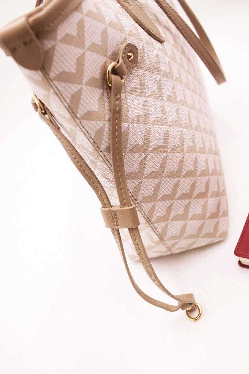 Jantier : Sac Cabas Motif Geometrique Taupe