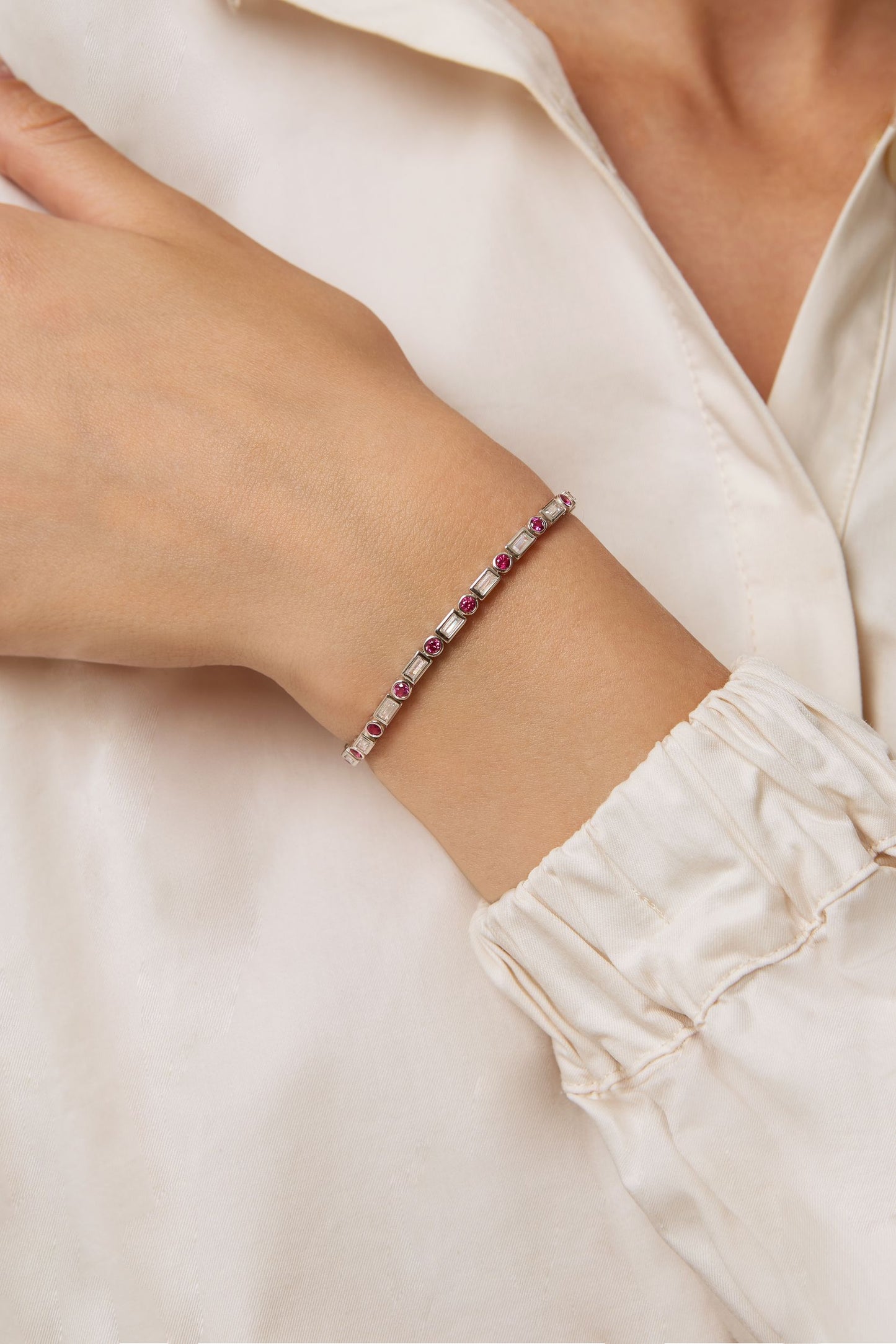 Jantier: Audacious Contrasts Bracelet - 925 Rhodium-plated Silver