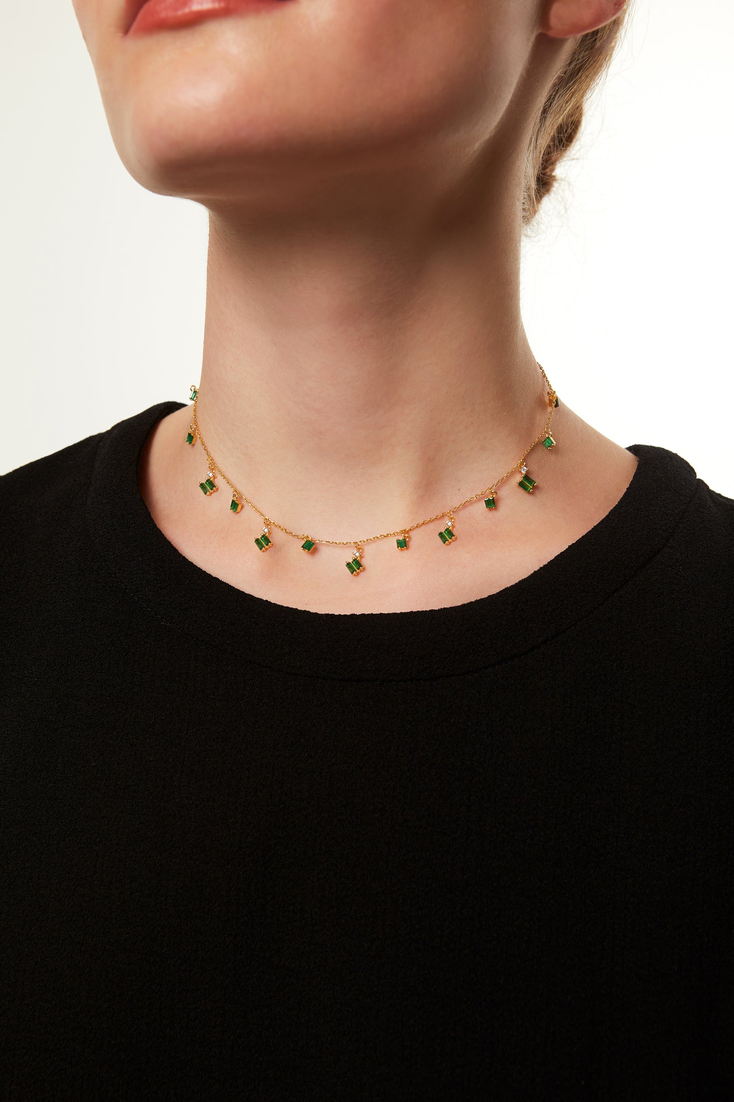Jantier: Serenity Necklace in Gold-Plated Silver with Green Zircon