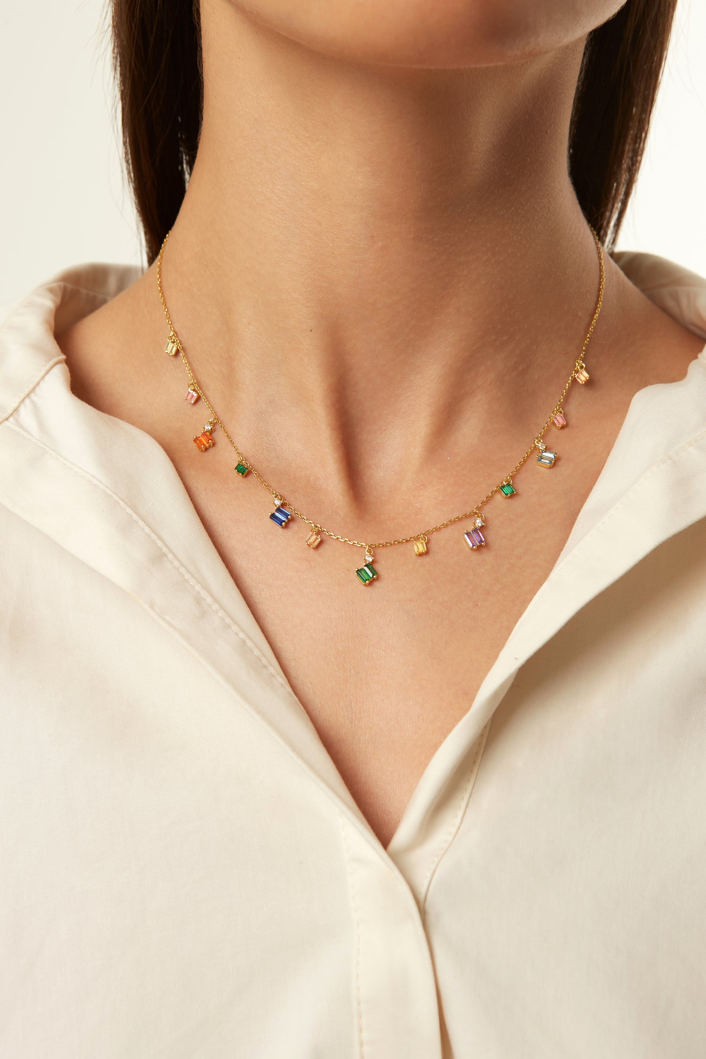 Jantier: The Indomitable Necklace - Gold-plated silver - Multicolored crystals and zircon stones