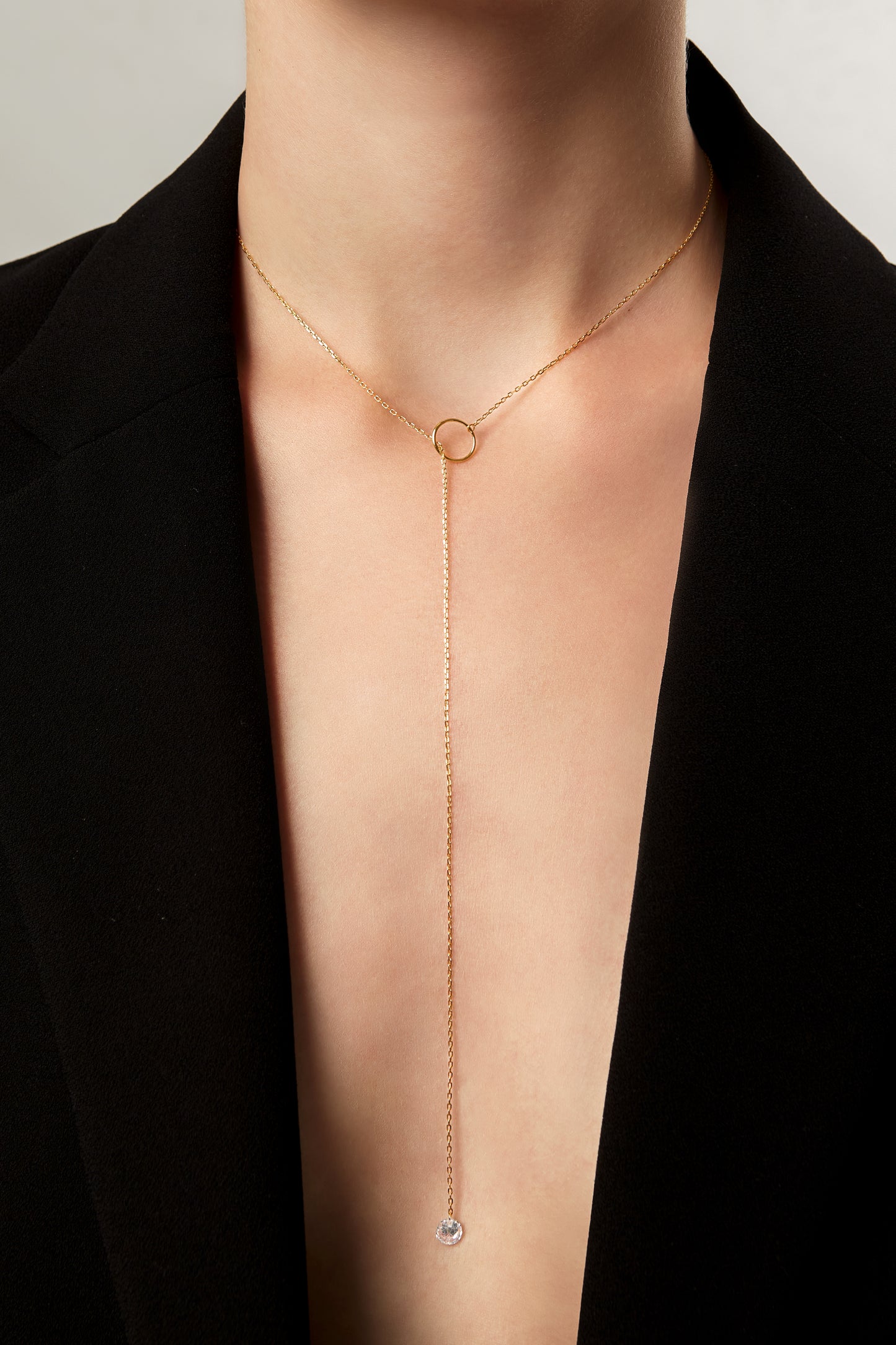 Jantier: Sensuality necklace - Gold-plated silver - Delicate chain with symbolic ring and zircon