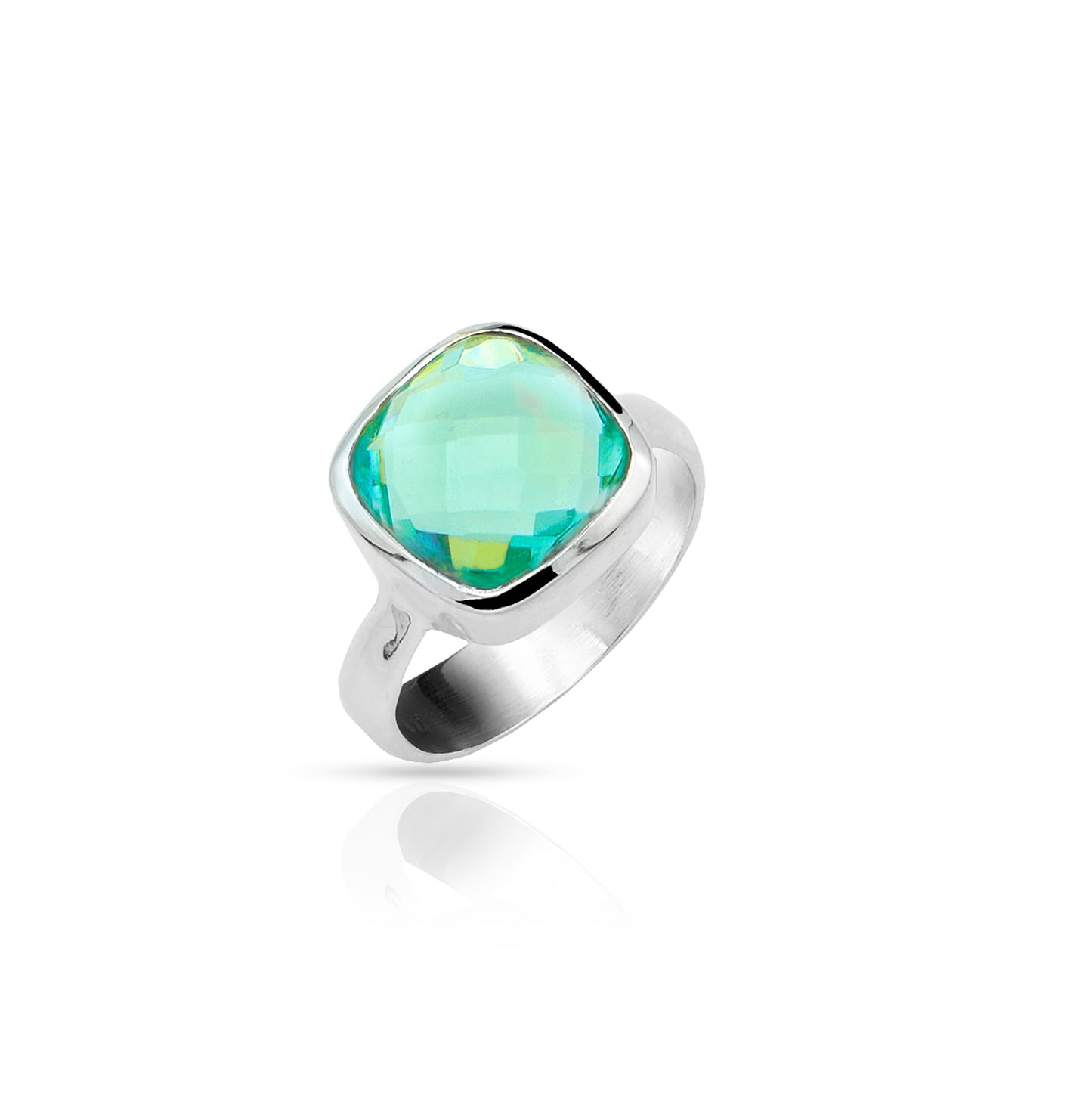 Jantier: 925 Rhodium-plated Silver and Square Green Quartz Signet Ring