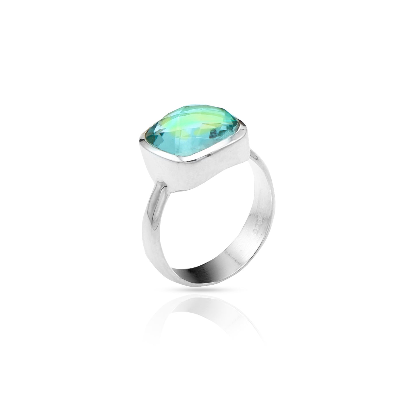 Jantier: 925 Rhodium-plated Silver and Square Green Quartz Signet Ring