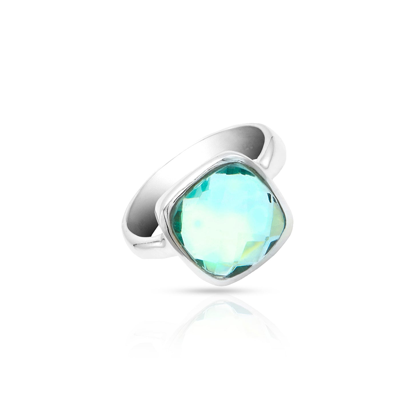 Jantier: 925 Rhodium-plated Silver and Square Green Quartz Signet Ring