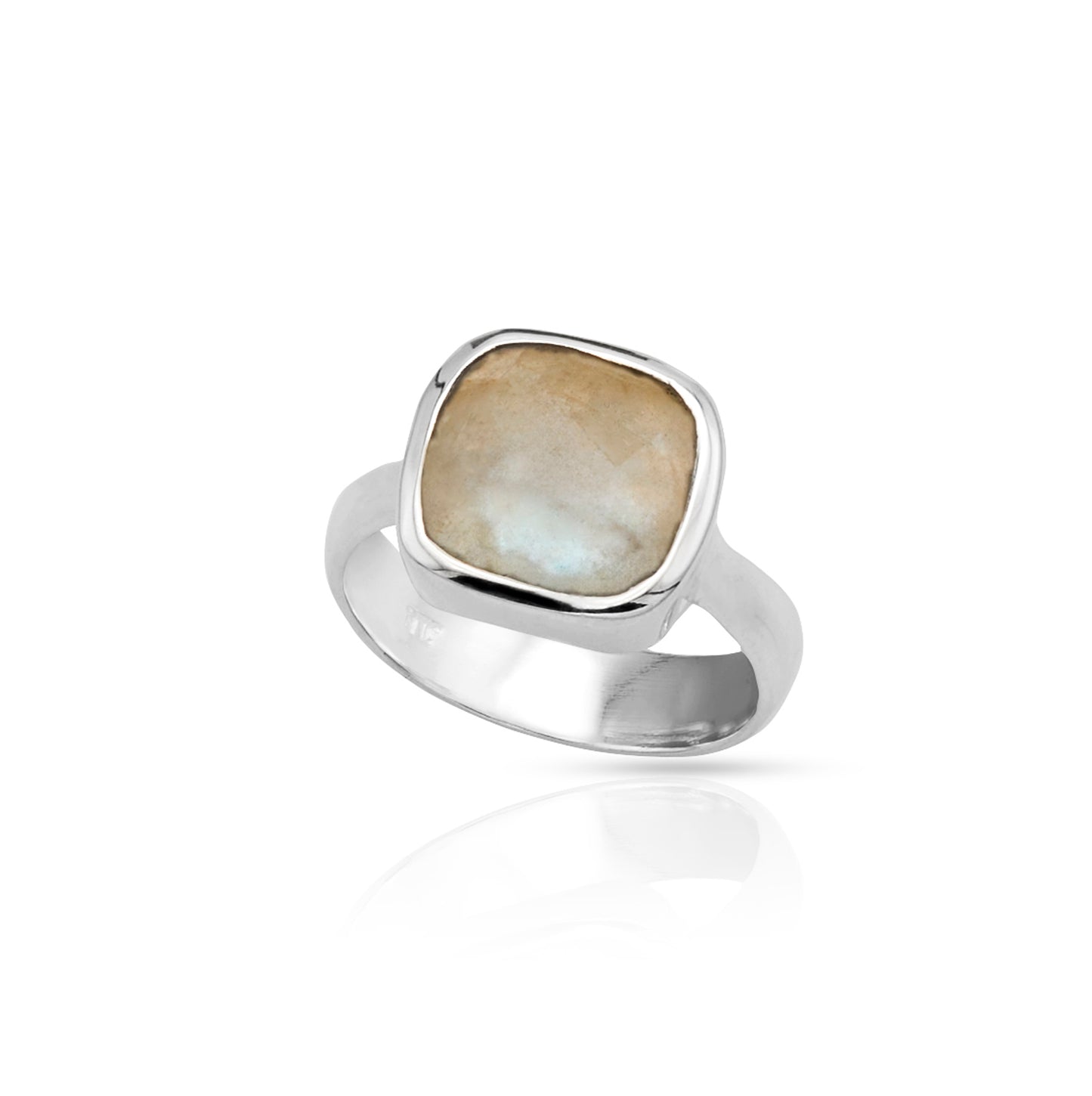 Jantier: 925 Rhodium-plated Silver and Square Labradorite Signet Ring