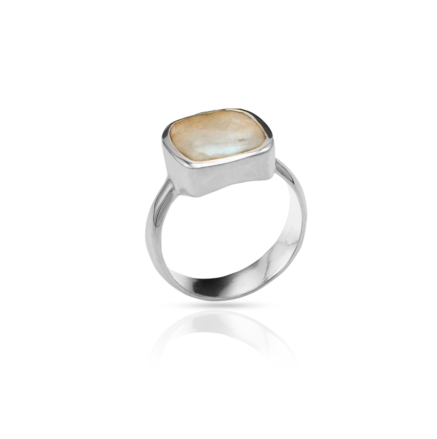 Jantier: 925 Rhodium-plated Silver and Square Labradorite Signet Ring