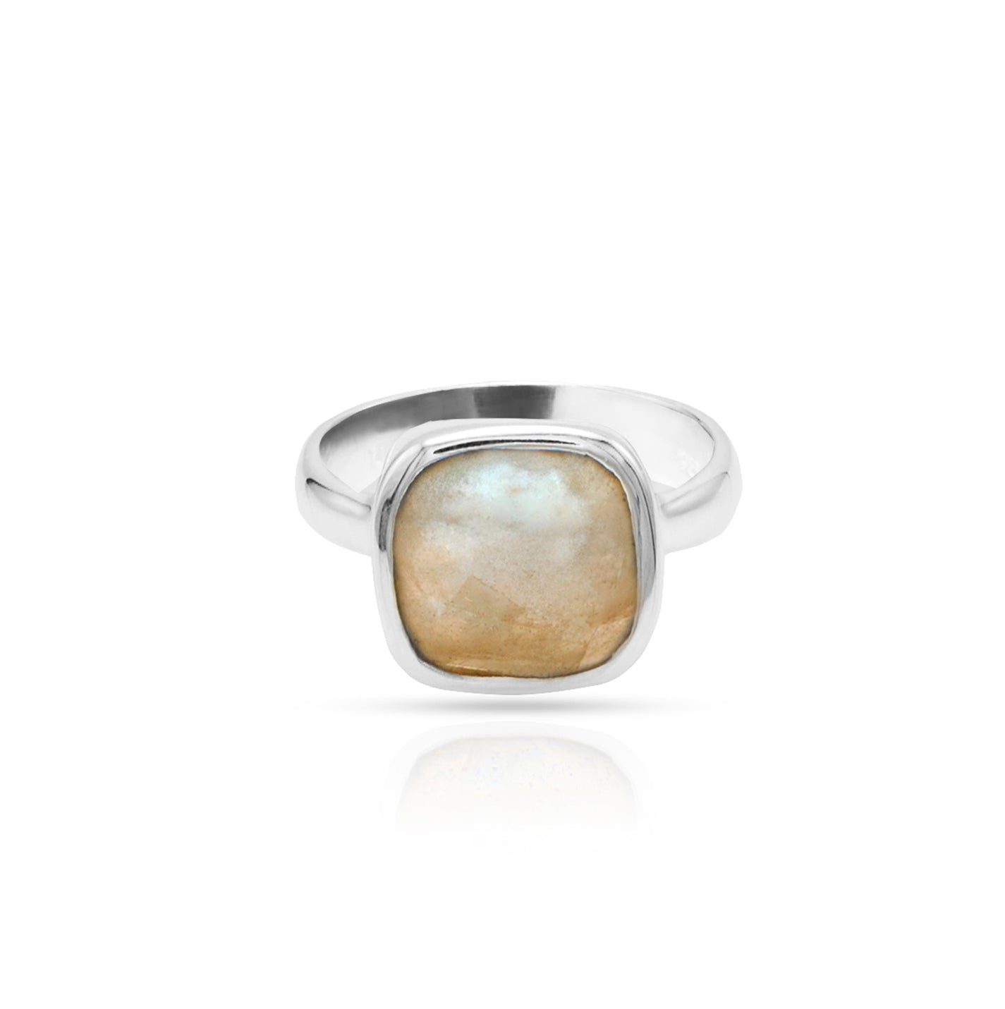 Jantier: 925 Rhodium-plated Silver and Square Labradorite Signet Ring